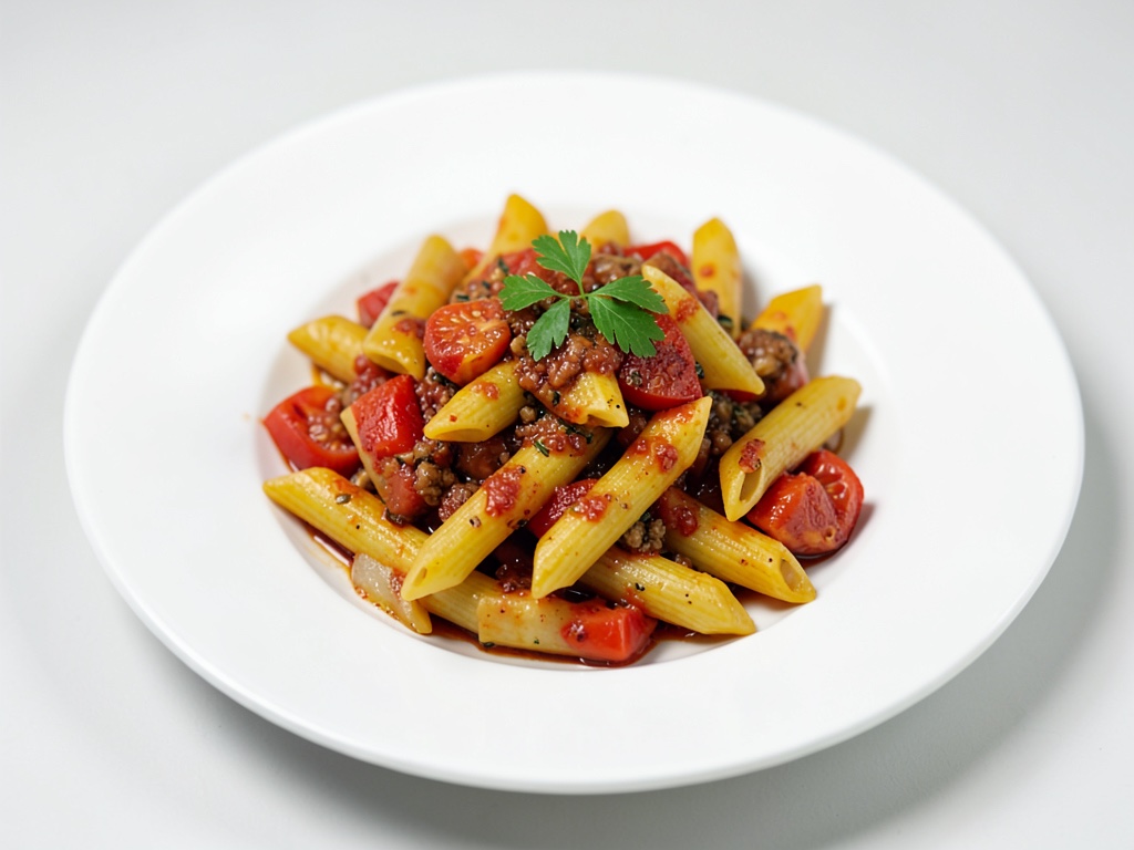 Penne con verdure di peperoni e pomodori