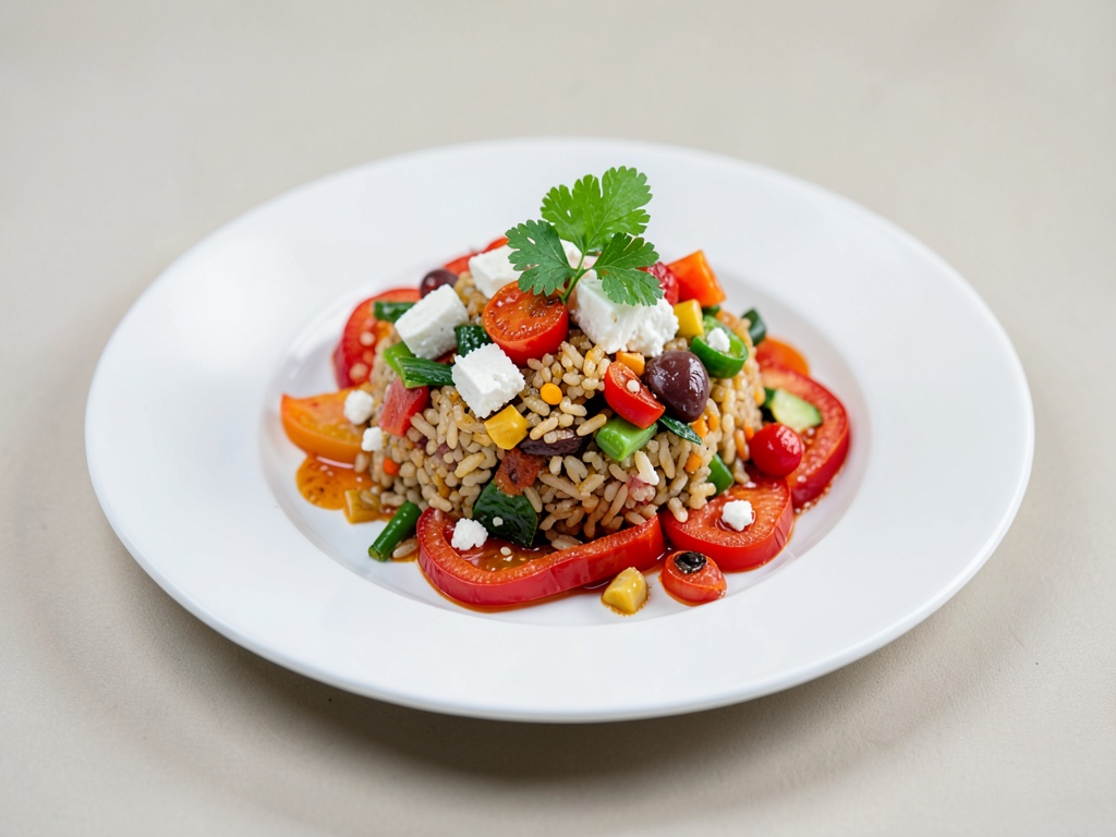 Poivrons farcis au riz, feta et légumes