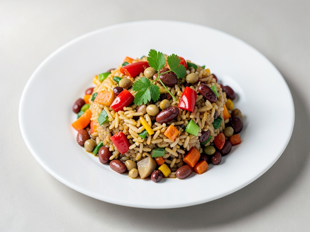 Padella di riso e verdure con peperoni e fagioli