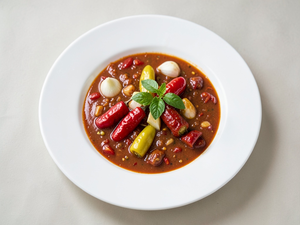 Zuppa di peperoni e pomodori con panna al ginepro
