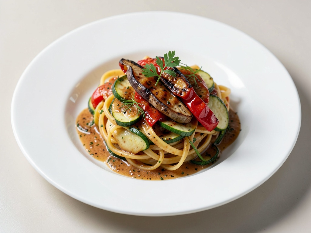 Nudeln mit gegrillter Paprika und Zucchini