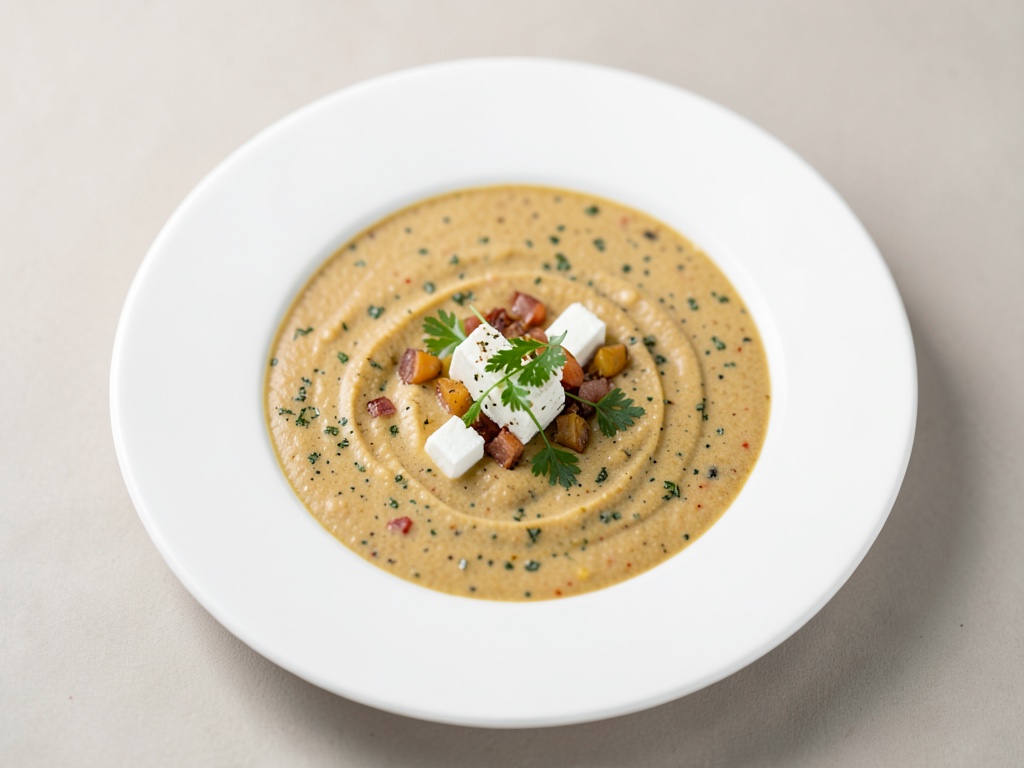 Zuppa cremosa di peperoni con feta