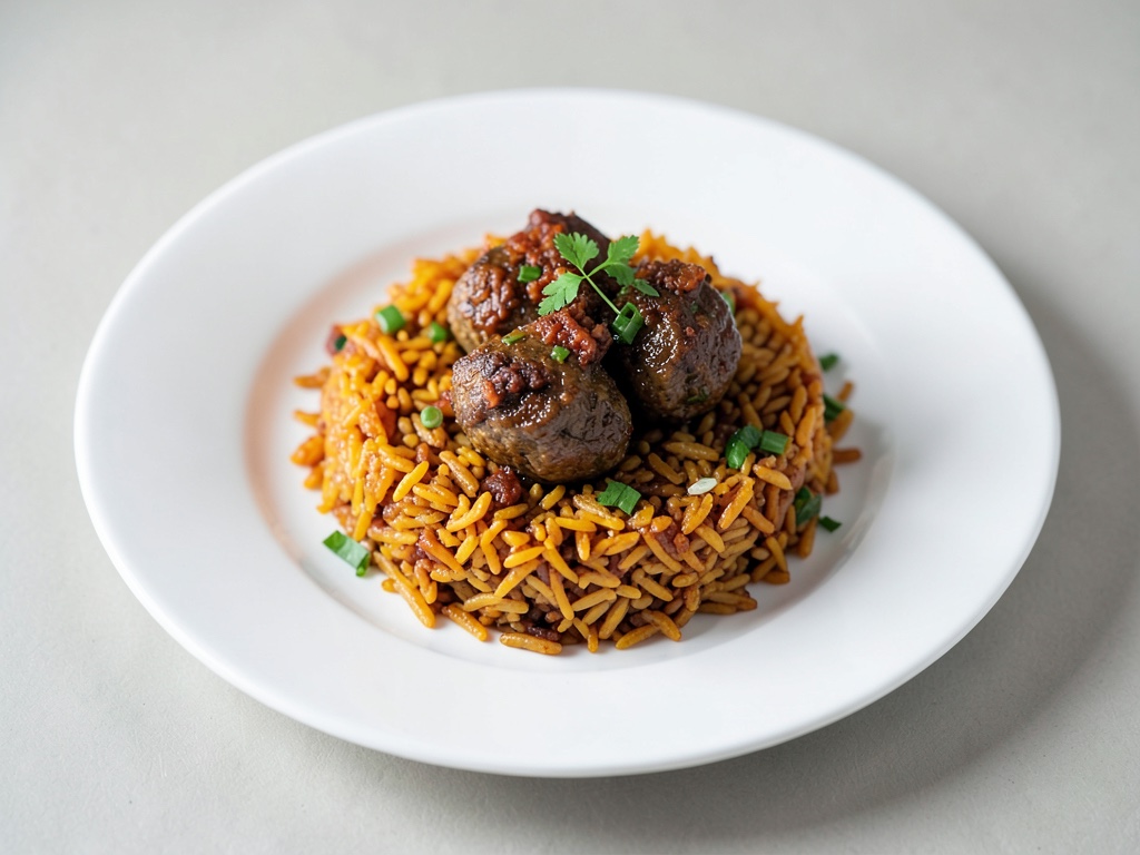 Riso allo zafferano con polpette di agnello speziate