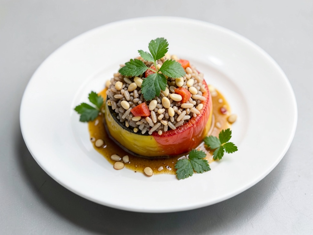 Paprika gefüllt mit Reis und Pinienkernen