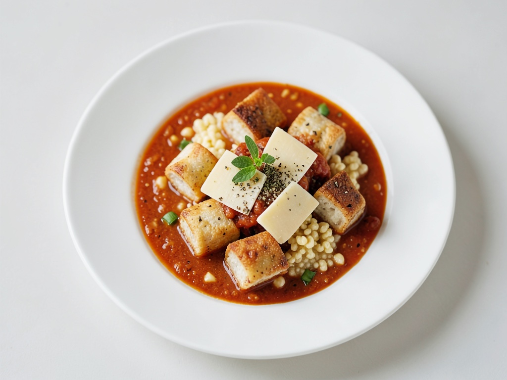 Zuppa di peperoni con gnocchi di polenta e feta