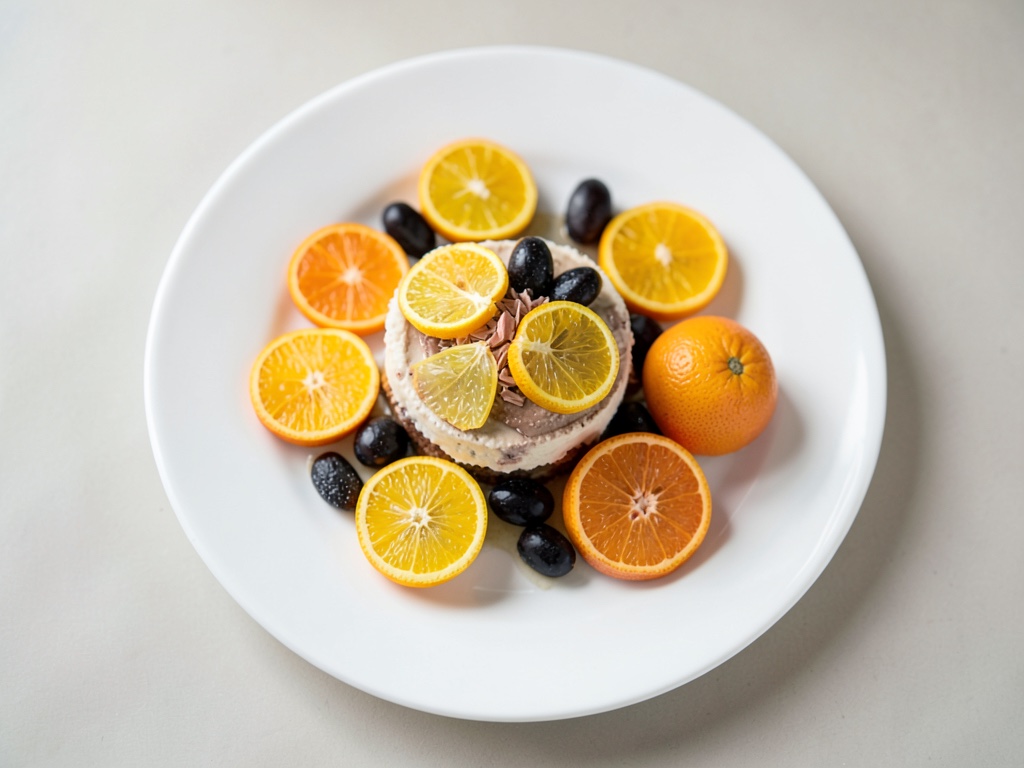 Weiße Schokoladen-Parfait mit Orangen und Oliven