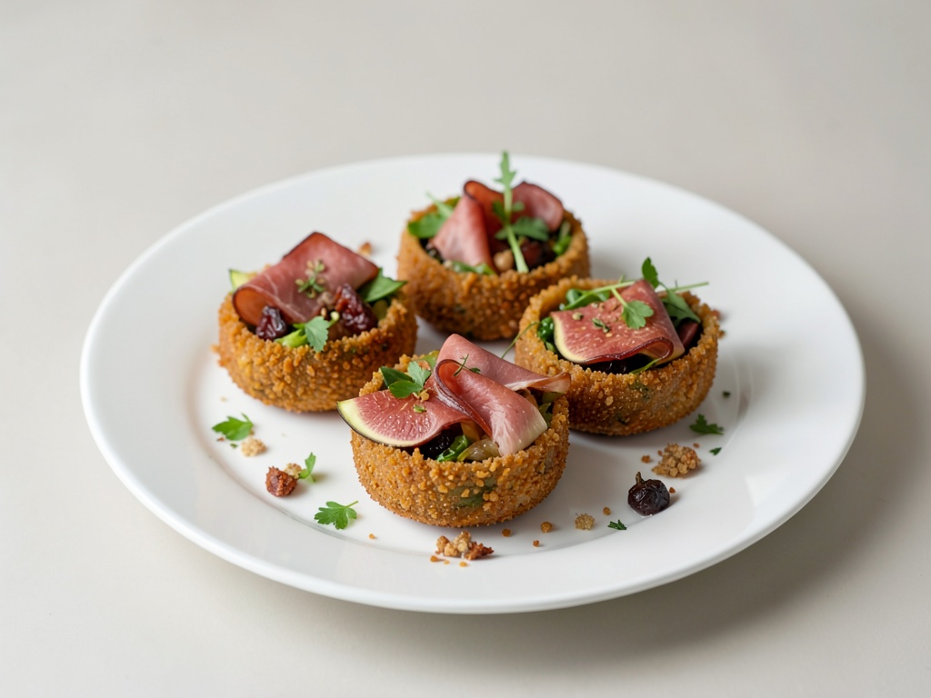 Ciotole croccanti di insalata con fichi e prosciutto di Parma