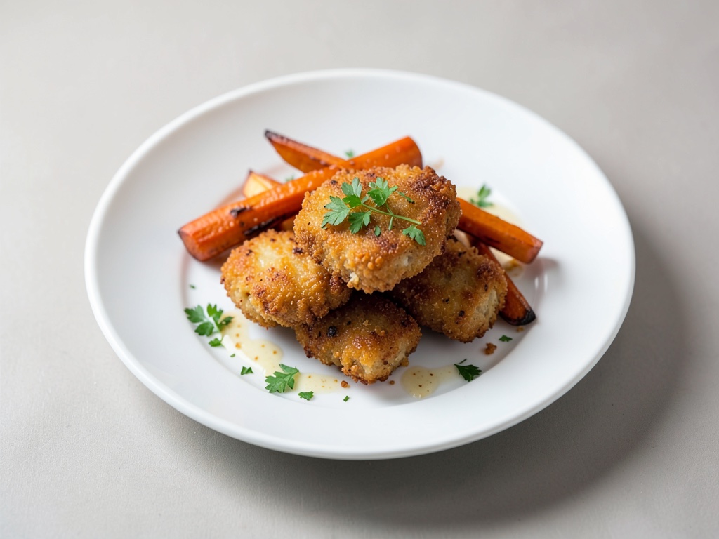 Knusprige Parmesan-Schnitzel mit karamellisierten Möhren