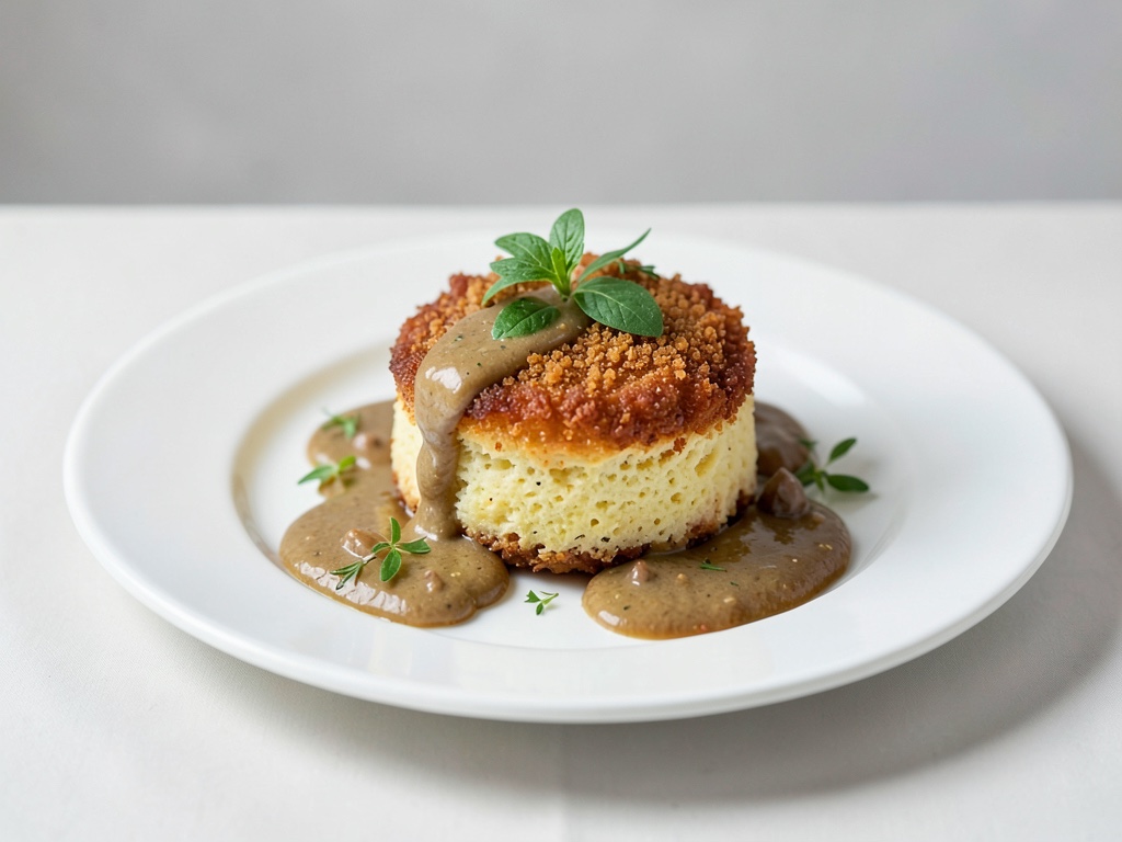 Knuspriges Parmesan-Soufflé mit Morchelsauce