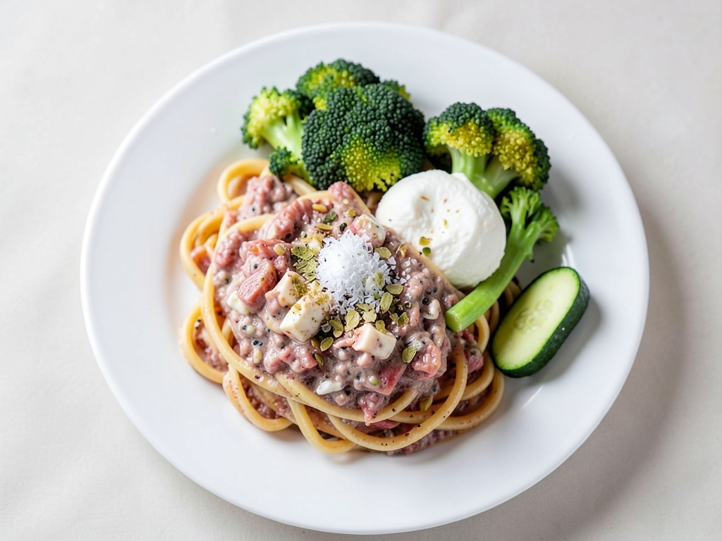 Ofen-Blumenkohl-Pasta mit cremiger Carbonara-Sauce und Burrata