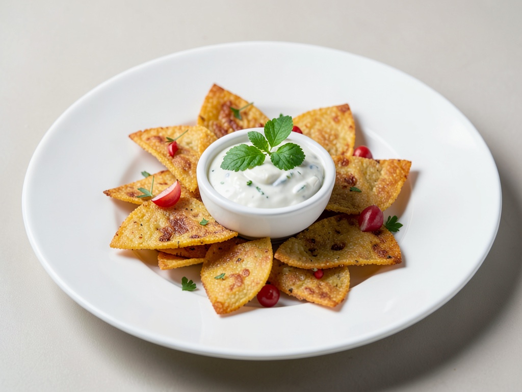 Chips de pasta crujientes con dip fresco