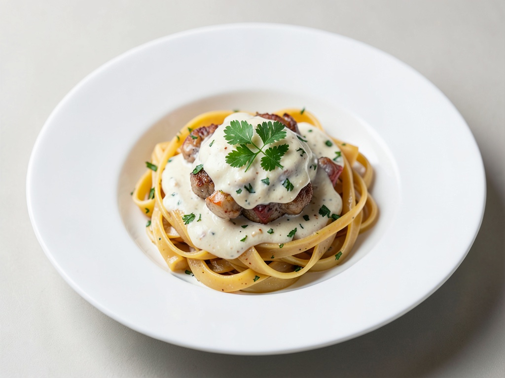Nudeln mit frischer Knoblauch-Joghurt-Soße