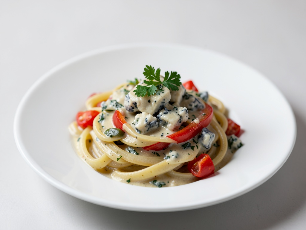 Cremige Pasta mit Blauschimmelkäse und Paprika