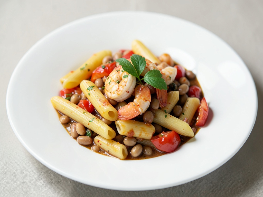 Garnelen-Penne mit Bohnen und Tomaten