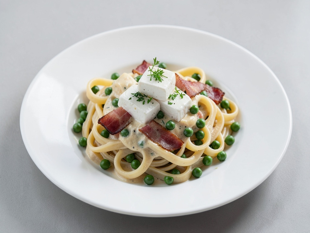 Cremige Pasta mit Brie, Speck und Erbsen