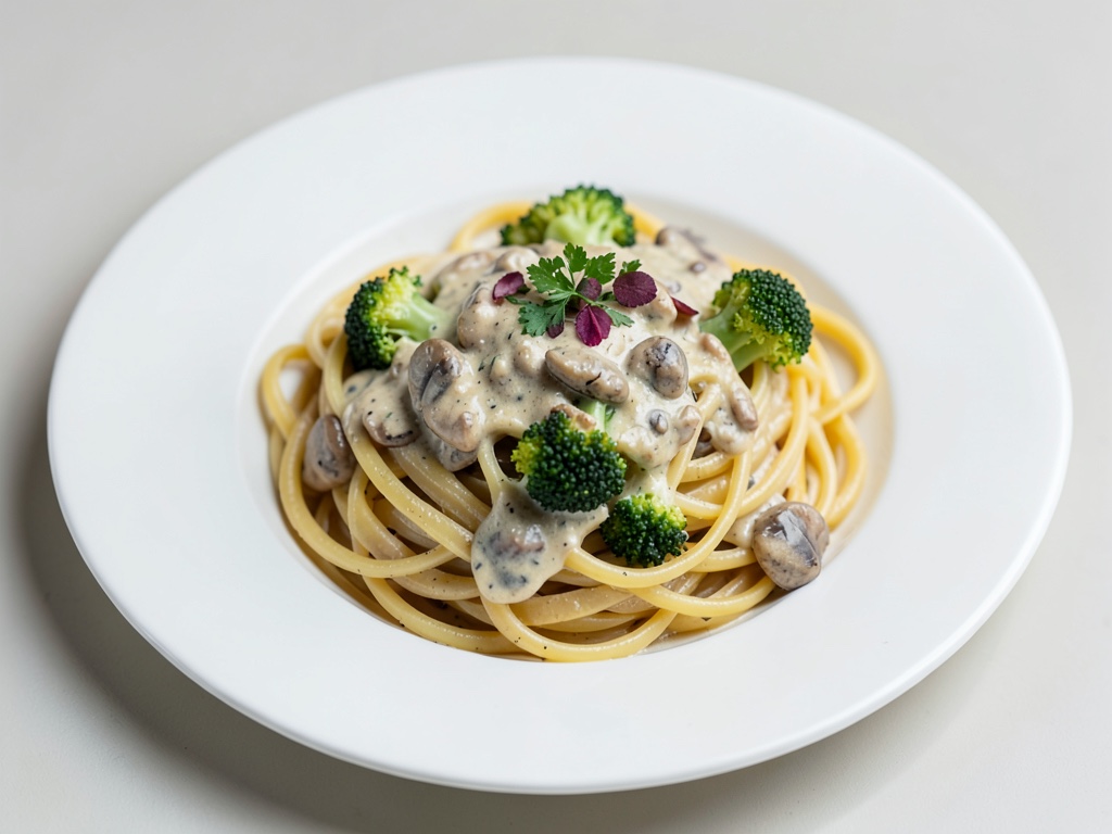 Nudeln mit cremiger Brokkoli-Pilz-Sauce