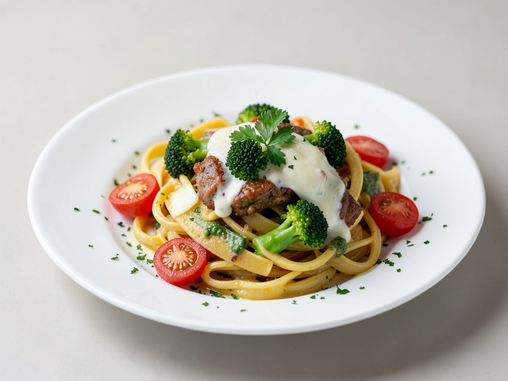 Nudeln mit Brokkoli, Tomaten und Käse