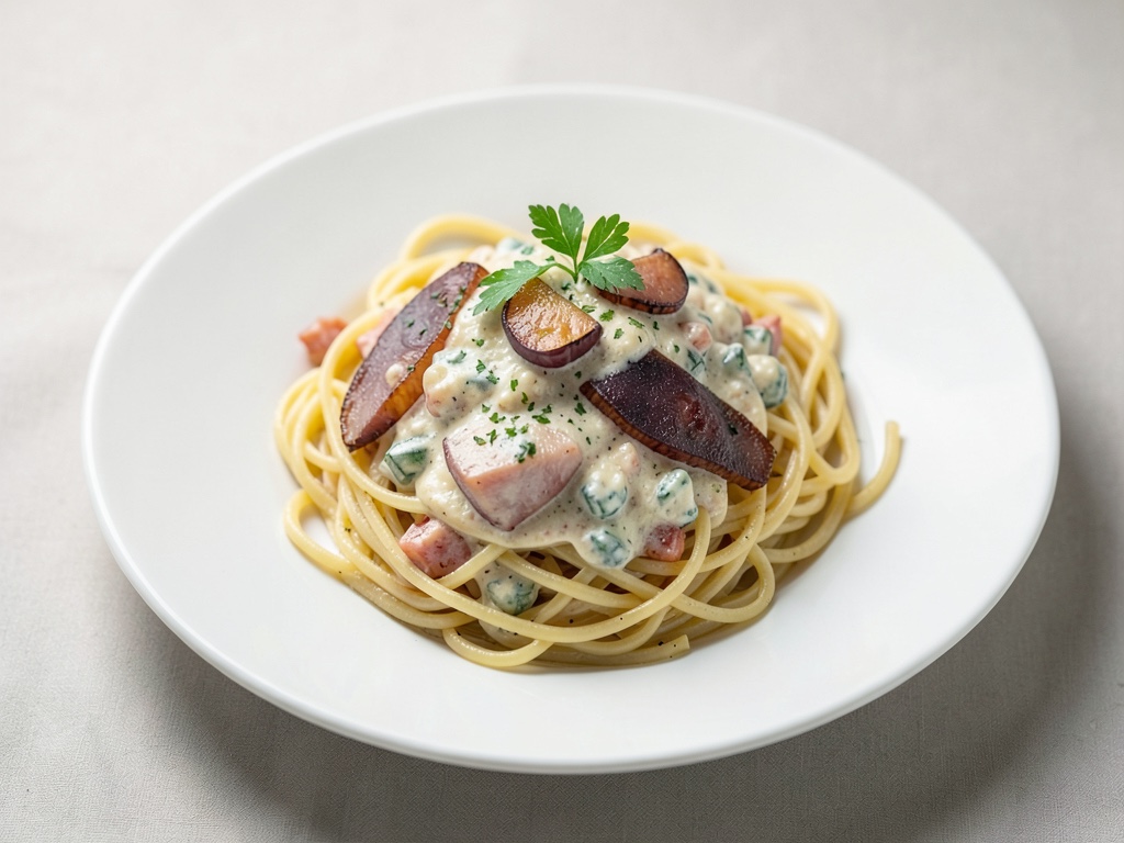 Spaghetti mit cremiger Carbonara und Räucheraal