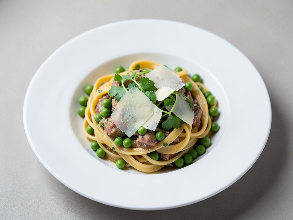 Nudeln mit Erbsen, Brunnenkresse und Parmesan