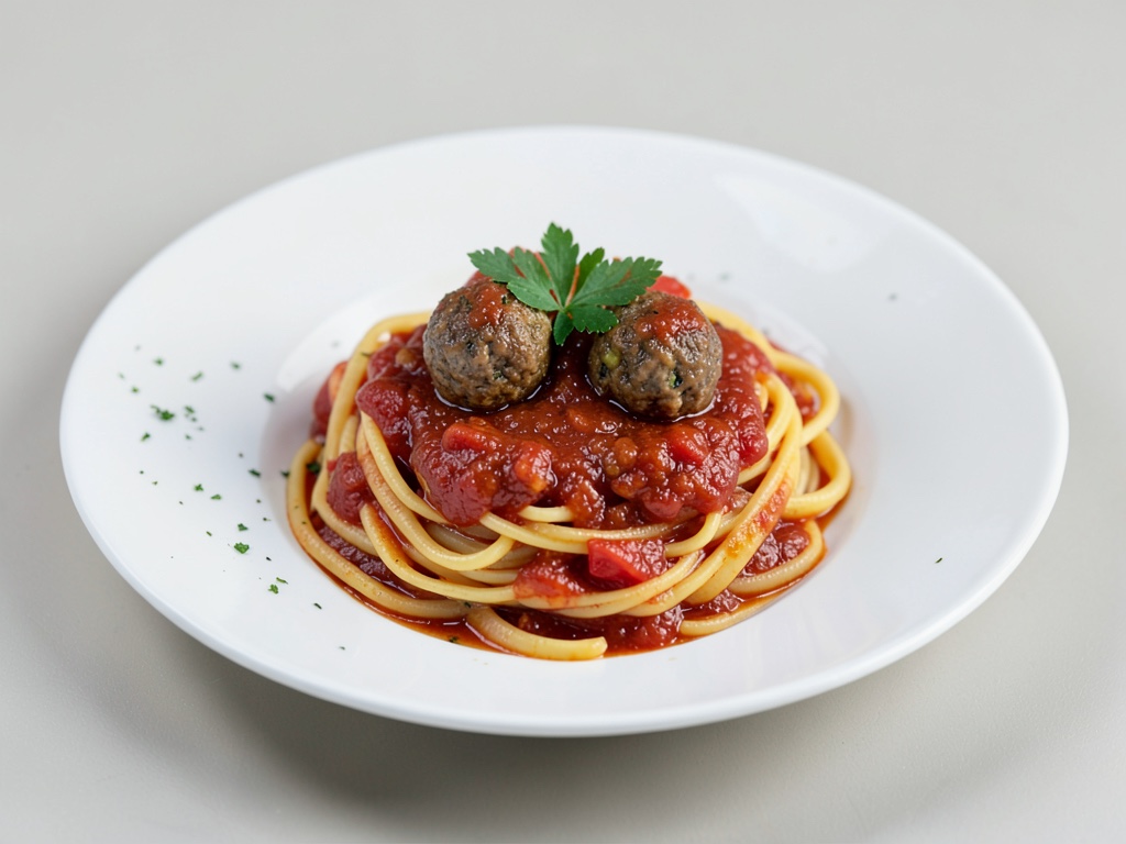 Nudeln mit Fleischbällchen in Tomatensoße