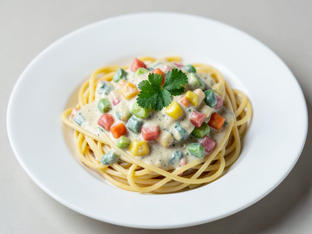 Spaghetti mit cremiger Frühlingsgemüse-Pfanne