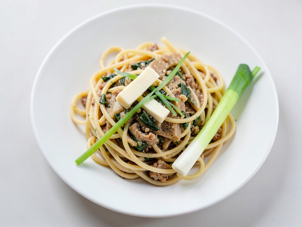 Spaghetti mit Frühlingszwiebeln und Schafskäse