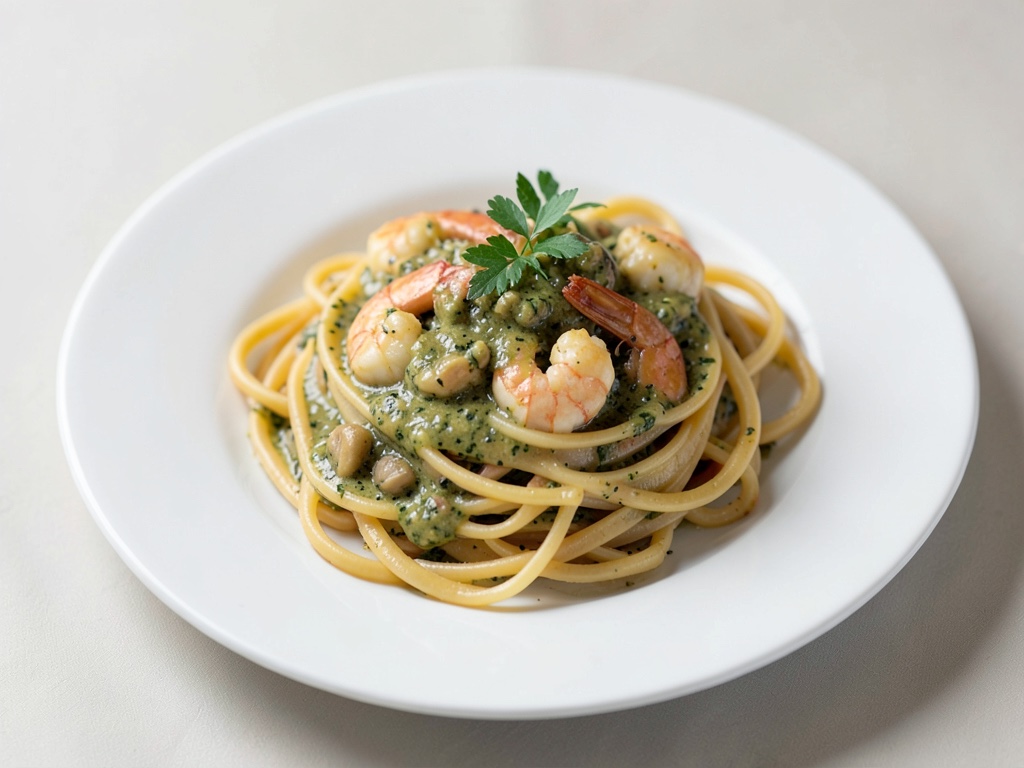 Pasta mit Garnelen und Bärlauchsoße