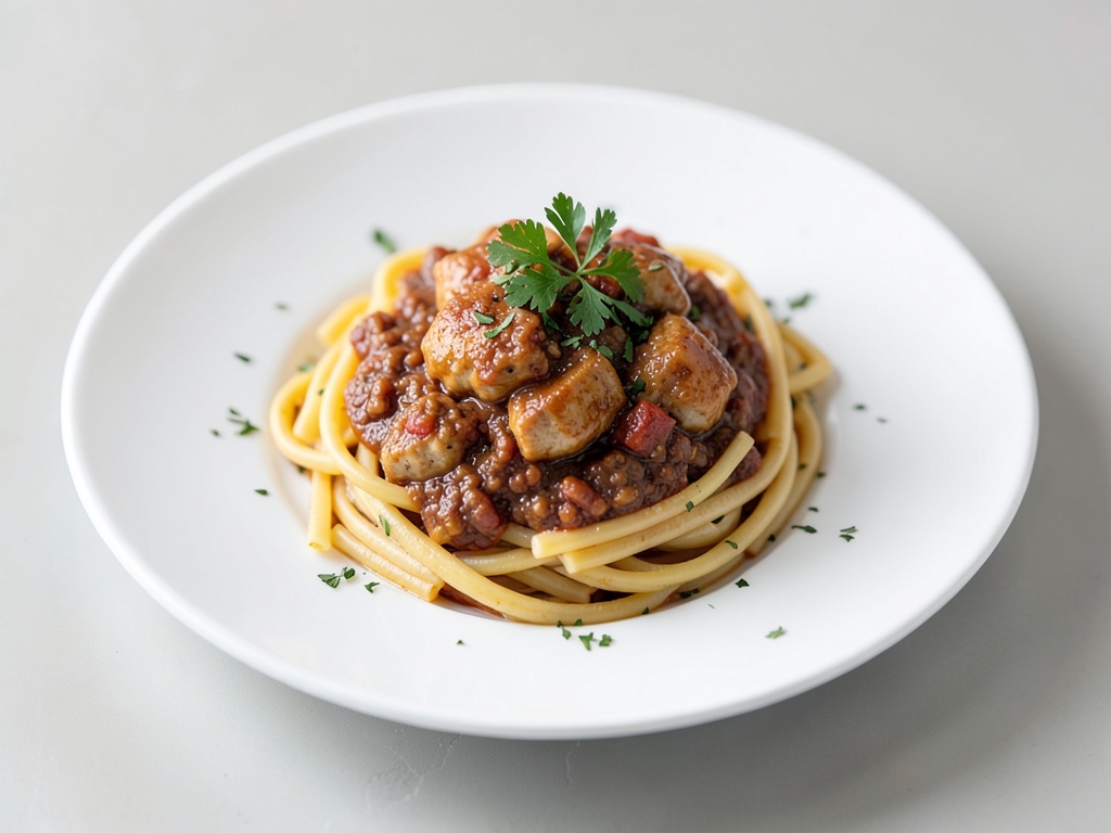 Hähnchen-Bolognese auf Nudeln