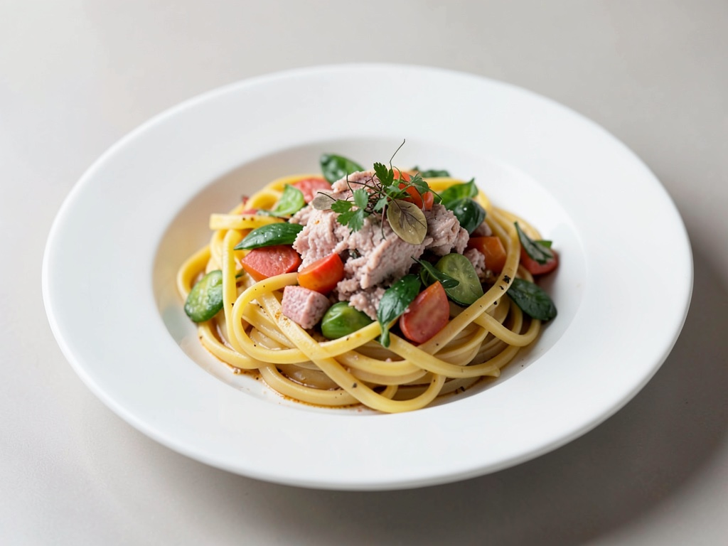 Nudeln mit buntem Gemüse und Thunfisch