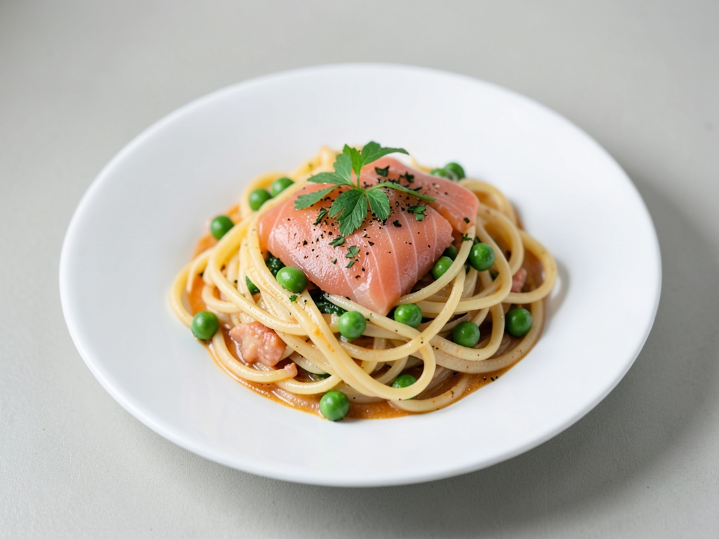 Linguine mit Räucherlachs und Erbsen