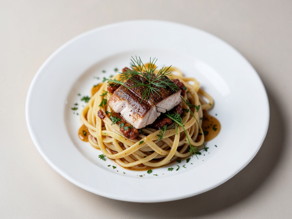 Bandnudeln mit geräucherter Forelle und Dill
