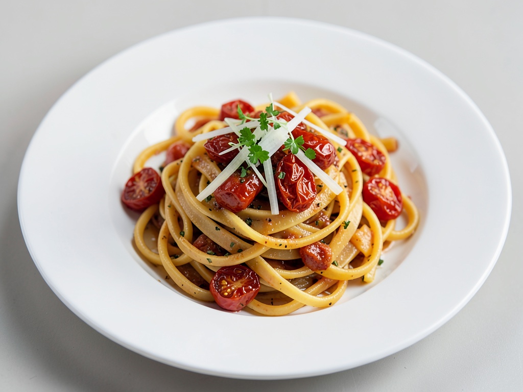 Nudeln mit getrockneten Tomaten und Frühlingszwiebeln
