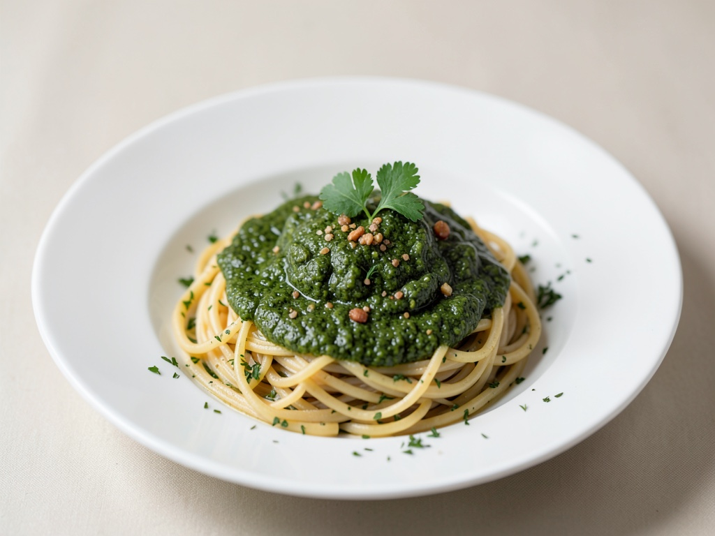Spaghetti mit frischem grünem Pesto