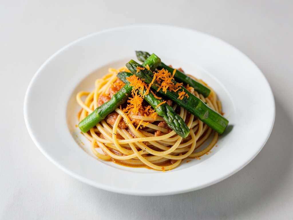 Spaghetti mit grünem Spargel und Orangen-Aroma