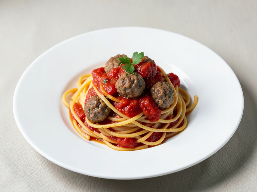 Spaghetti mit hausgemachten Fleischbällchen in Tomatensauce
