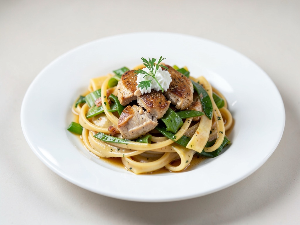 Hähnchen-Pasta mit Lauch und scharfem Meerrettich