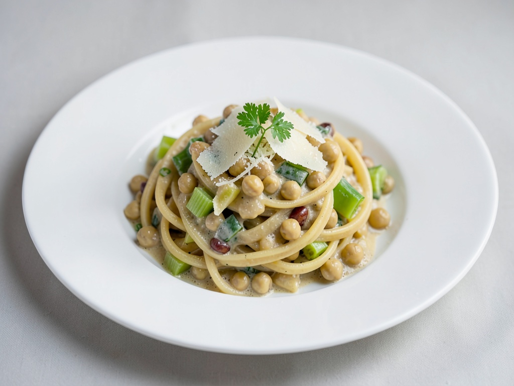 Cremige Pasta mit Kichererbsen, Sellerie und Parmesan