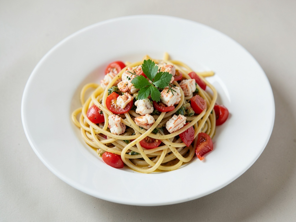 Linguine mit Krebsfleisch und Tomaten