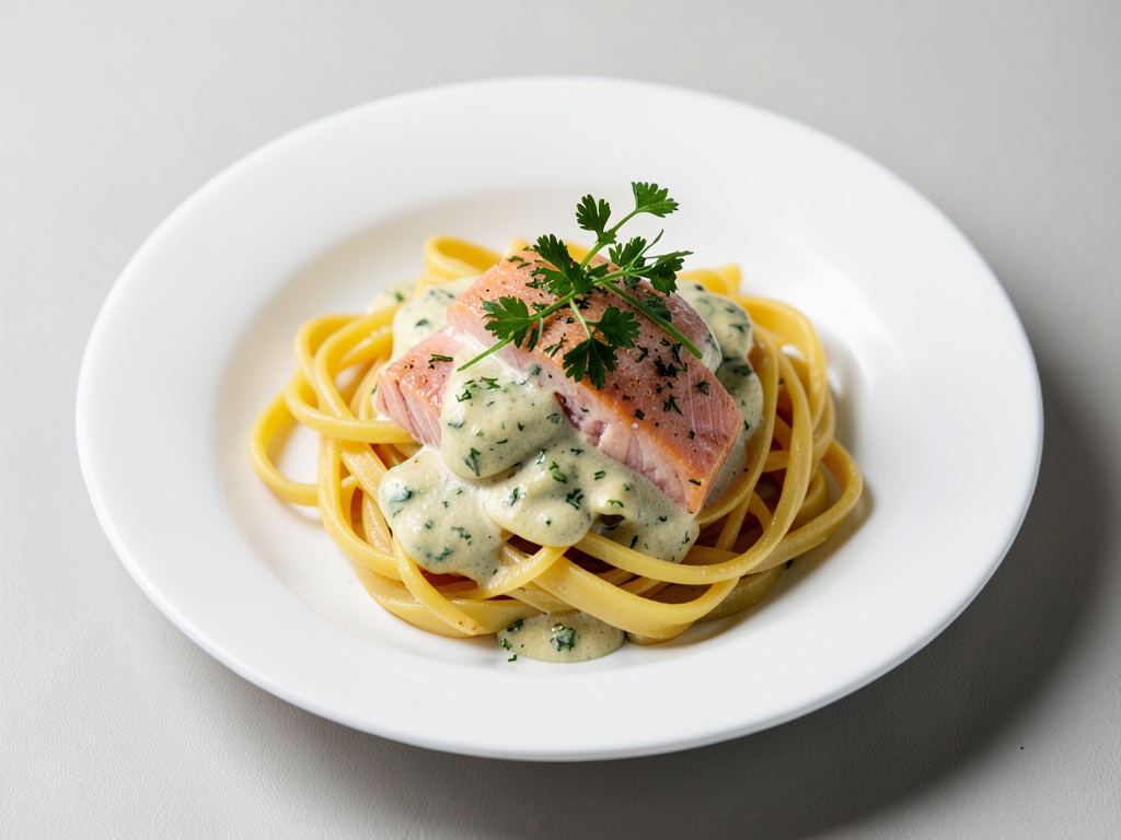 Nudeln mit cremiger Lachs-Melissen-Creme