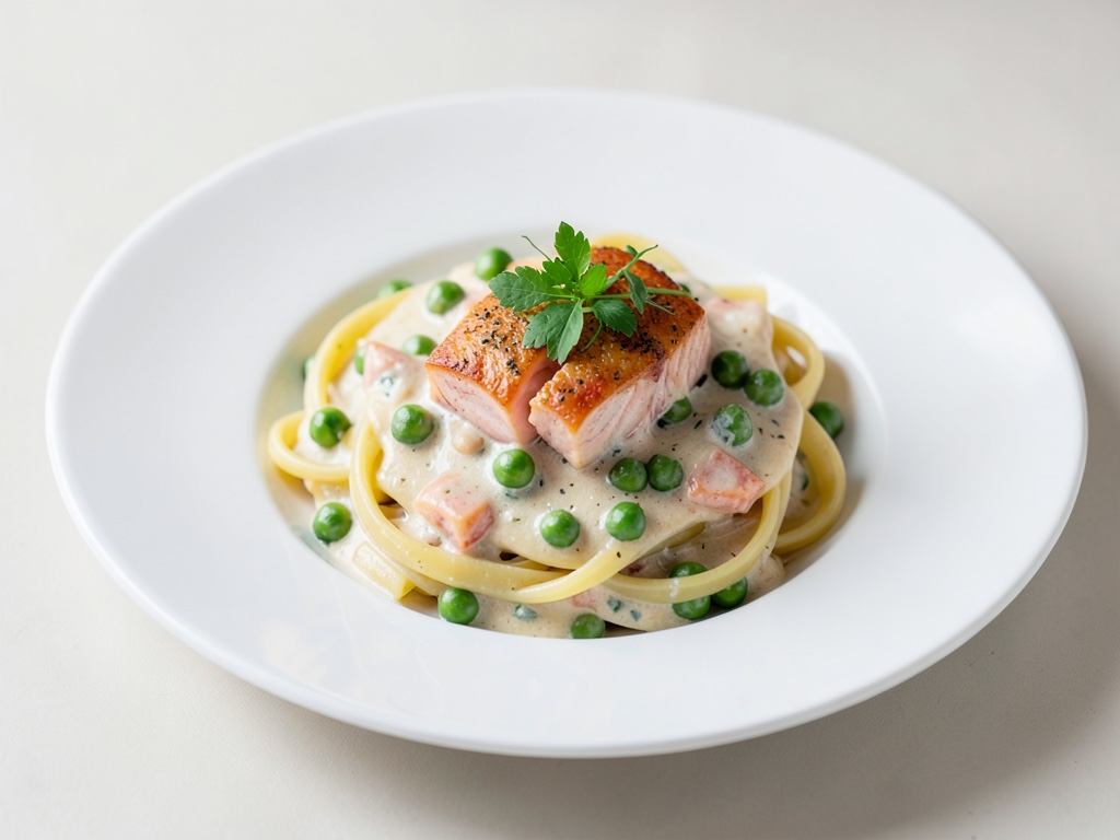 Cremige Pasta mit Lachs und Erbsen