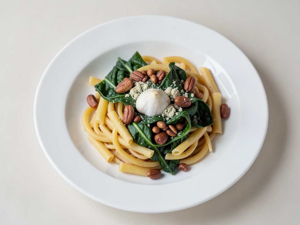 Nudeln mit Mangold, Pinienkernen und Gorgonzola