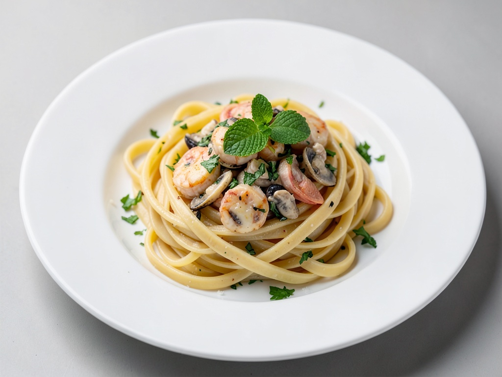 Frische Pasta mit Meeresfrüchten und Minze