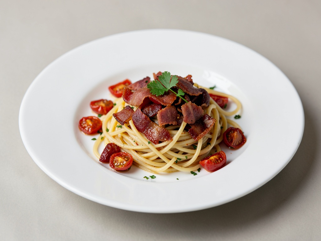 Spaghetti mit knuspriger Pancetta und sonnengetrockneten Tomaten