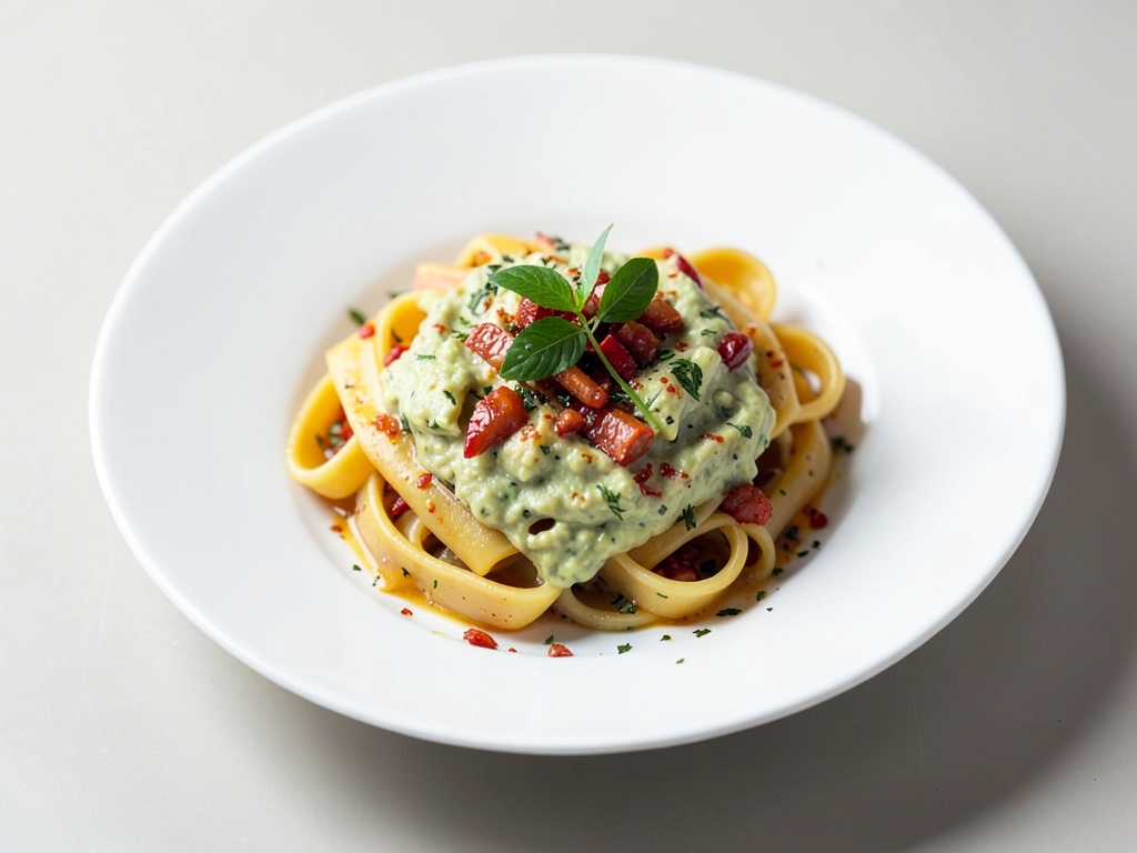 Nudeln mit Paprika und Avocado-Dip