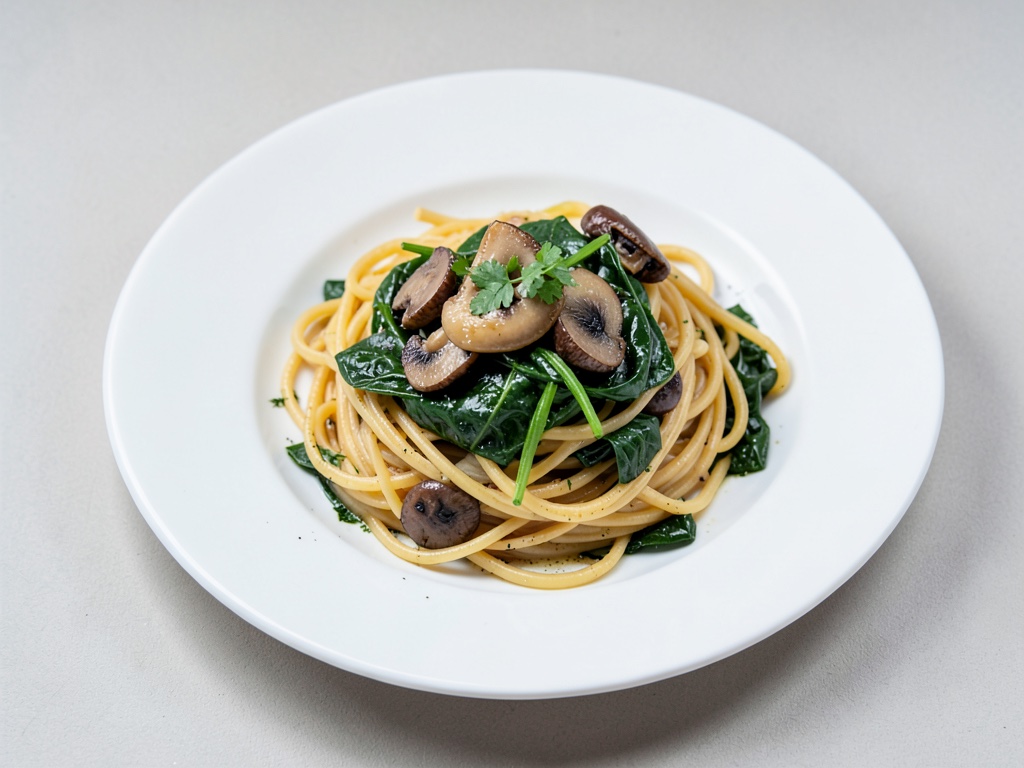 Spaghetti mit Pfifferlingen und Spinat