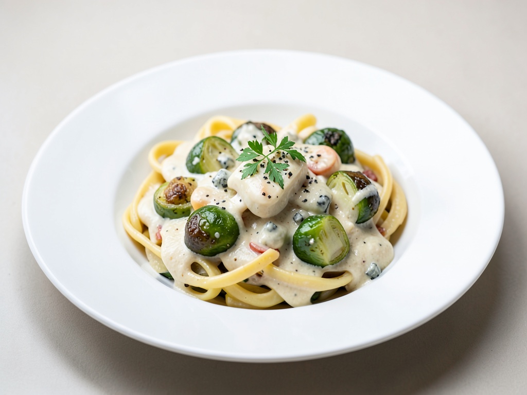 Kremige Pasta mit Rosenkohl und Gorgonzola