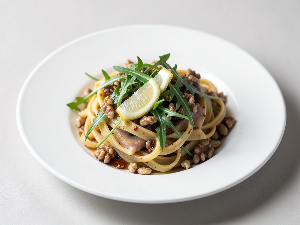 Nudeln mit Rucola, Walnüssen und Zitrone