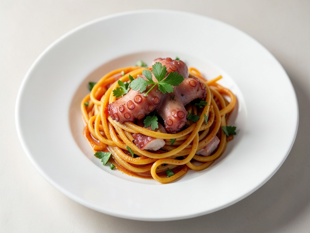 Safran-Pasta mit zartem Oktopus