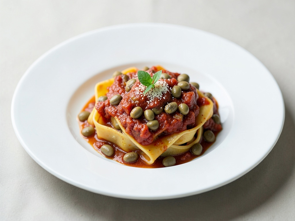 Tagliatelle mit Saubohnen und Tomatensoße