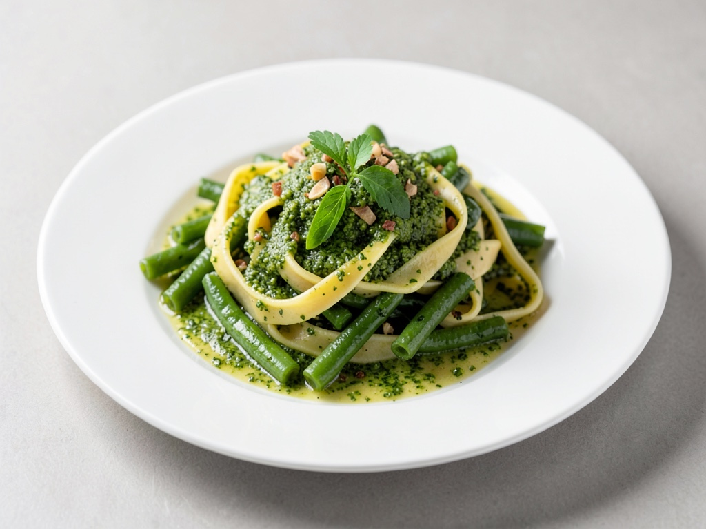 Tagliatelle mit grünen Bohnen und frischem Pesto